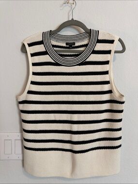 Talbots Cream and Black Striped Knit Sleeveless Top